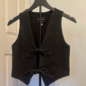 Black denim tie front top